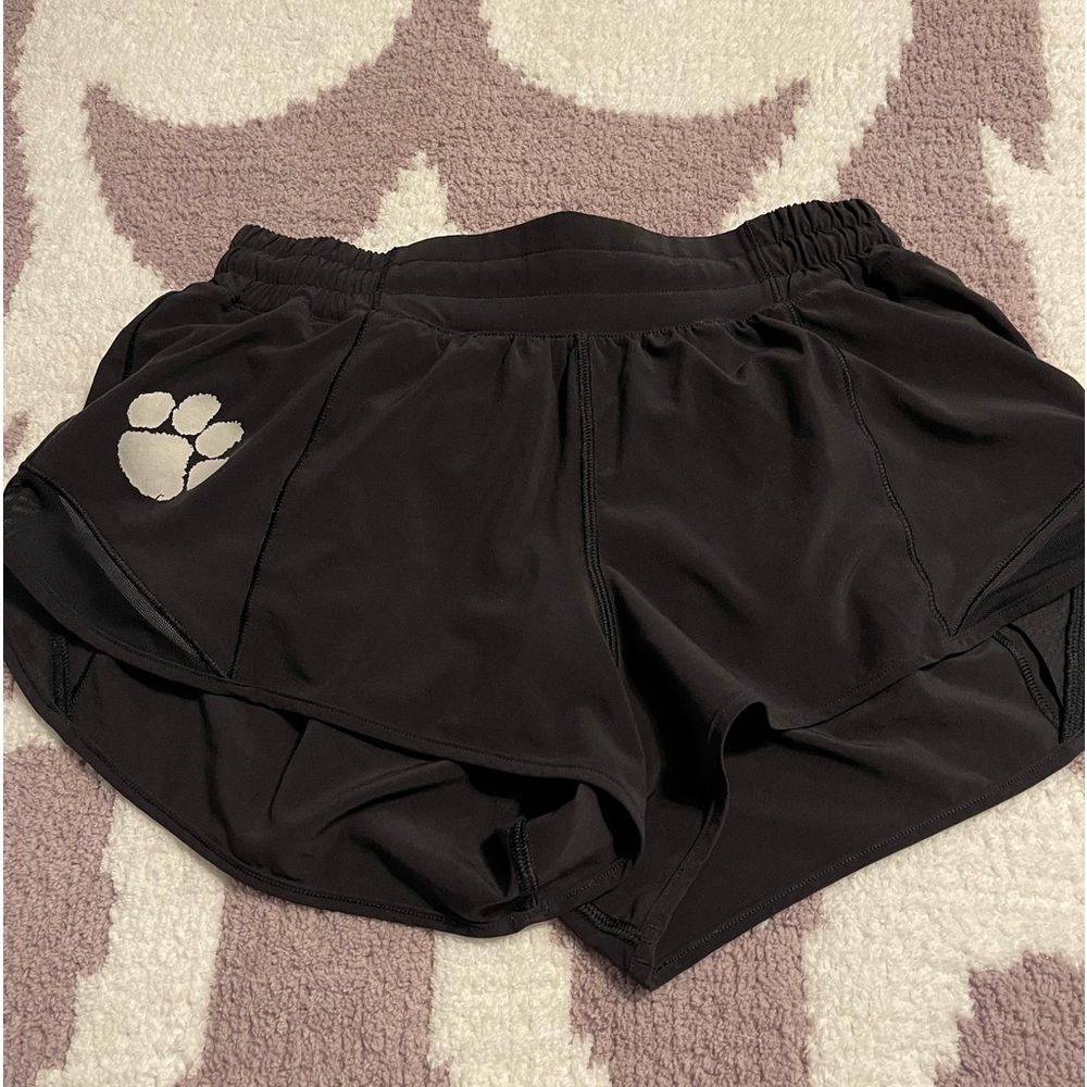 Lululemon hottie hots shorts Black with white paw print. Size 6